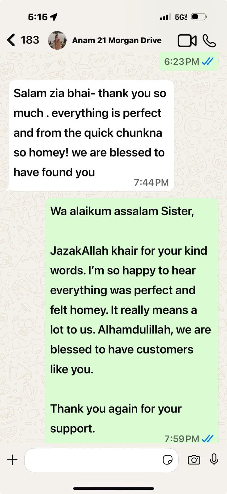Customer testimonial 3 from WhatsApp