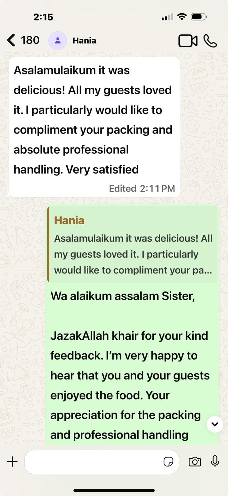 Customer testimonial 12 from WhatsApp
